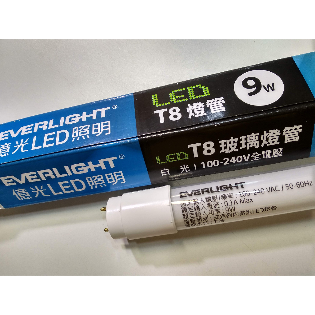 億光 LED T8 玻璃燈管     9W     白光     長度2尺