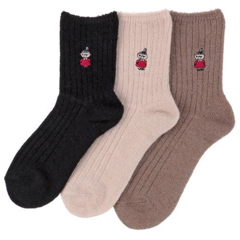 現貨 日本代購 Moomin 小不點 刺繡 襪子 女中筒襪  秋冬季 可愛 日系 低筒襪 保暖襪