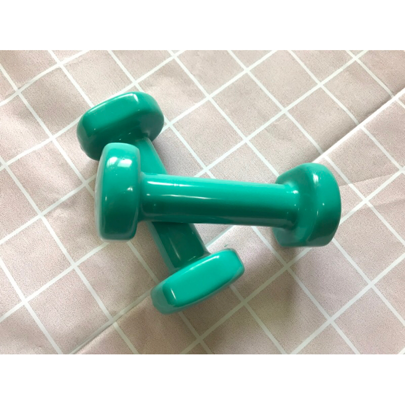 二手-1kg X 2健身運動PVC啞鈴 綠色 DOMYOS 不滾動 運動新手優雅健身