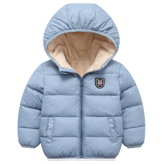 韓版鋪綿保暖羔羊絨外套-兒童秋冬羽絨棉外套-保暖 兒童外套 -藍灰色 尺寸90碼
