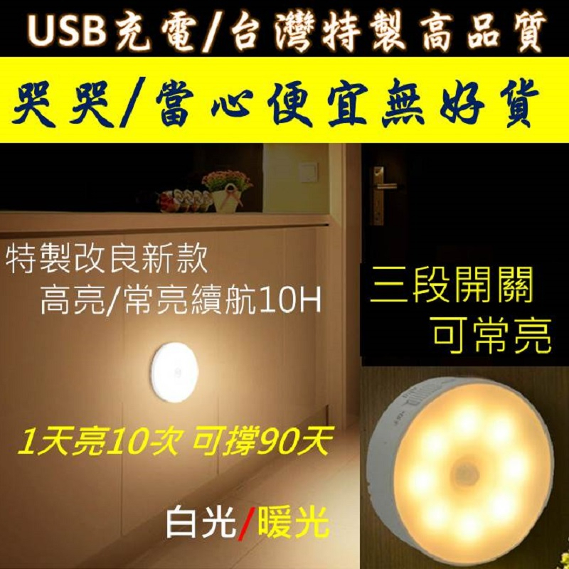 [現貨] USB充電人體感應燈 磁吸式 智能光控 紅外線 小夜燈 自動 感應 燈光 光感控制