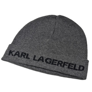 KARL LAGERFELD 簡約LOGO反折毛帽-深灰【美國正品 現貨】