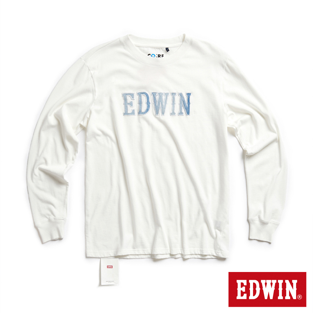 EDWIN 再生系列 CORE牛仔LOGO長袖T恤(白色)-男款