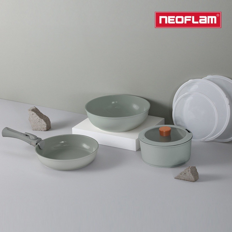 保證正品全新 - Neoflam FIKA Midas Plus陶瓷塗層鍋具8件組-暗夜灰(IH爐適用/不挑爐具)