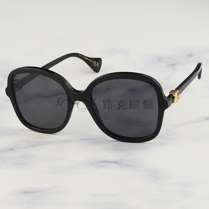 【LOOK路克眼鏡】Gucci 太陽眼鏡 雙G LOGO 黑框 偏光鏡片 GG1078S 001