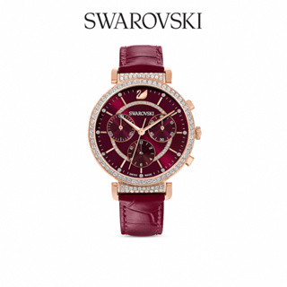 SWAROVSKI 施華洛世奇 PASSAGE CHRONO 俐落酒紅三眼真皮手錶