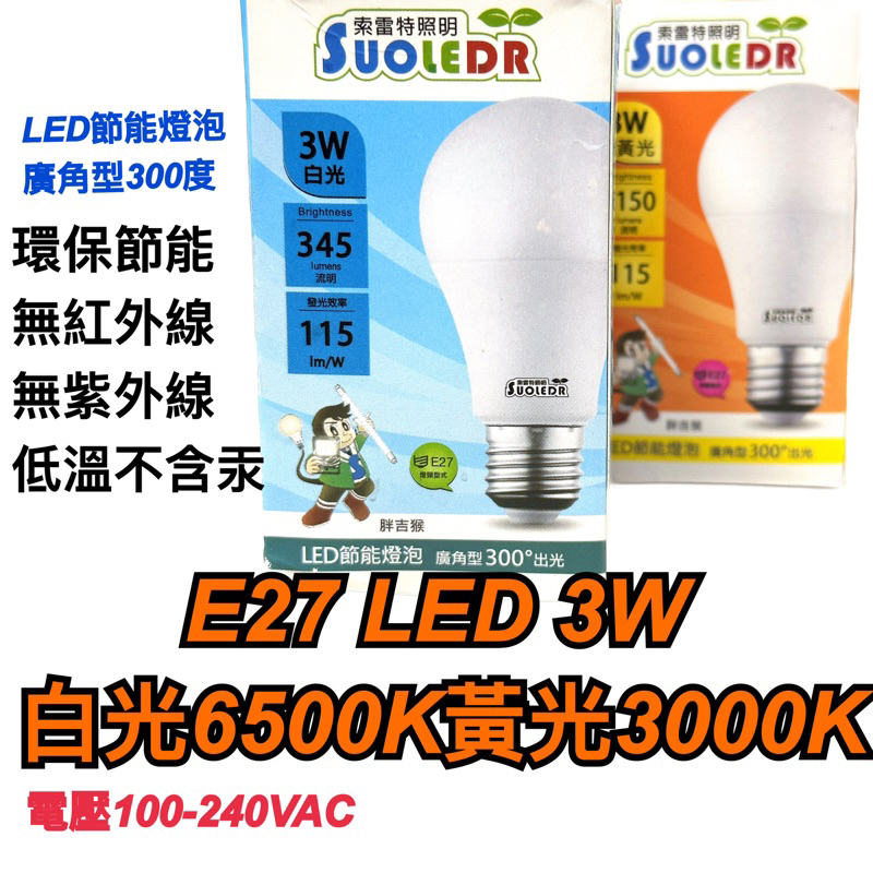 《碩光》現貨 E27 LED 3W 白光 黃光 適用E27燈座 壁燈 小夜燈