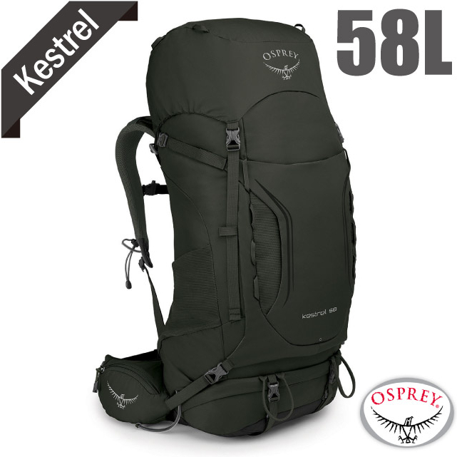 【美國 OSPREY】輕量健行登山背包(M/L) Kestrel 58L.3D立體網背(附防水背包套+水袋隔間)_橄欖綠