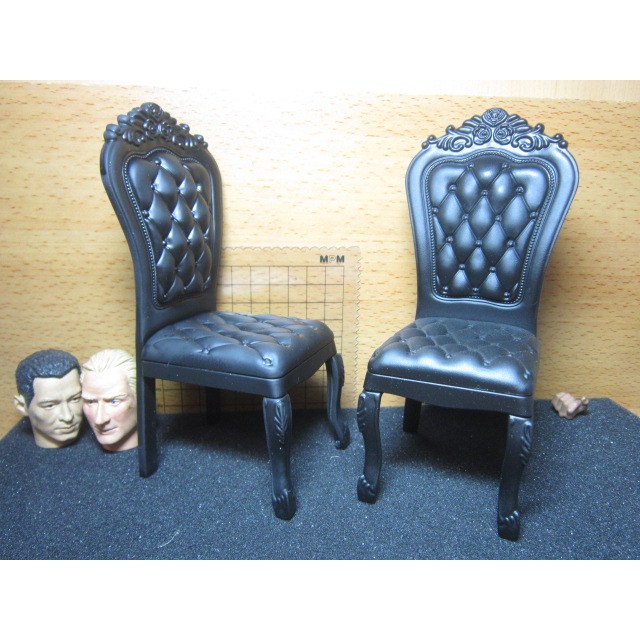 F1家具部門 黑色塗裝舊化款1/6童話風椅子一張(塑膠製) mini模型