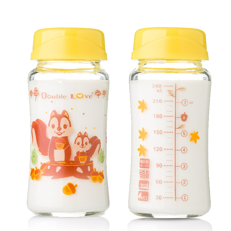 哆愛台灣製 儲奶瓶 寬口玻璃奶瓶 儲存瓶 母乳儲存瓶 寬口奶瓶 240ml(松鼠款)【EA0068】母乳袋 母乳 母奶