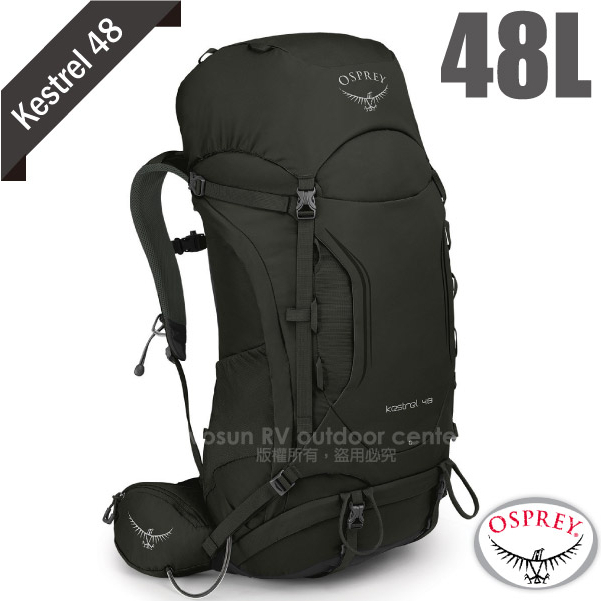 【美國 OSPREY】輕量健行登山背包(M/L) Kestrel 48L(3D立體網背/附防水背包套+水袋隔間)_橄欖綠