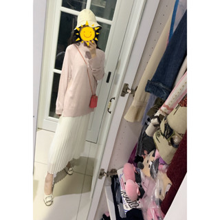 💕超美💕包色款💕H&M basics淡淡粉💕雙色混織線～高領長袖～針織長版上衣M