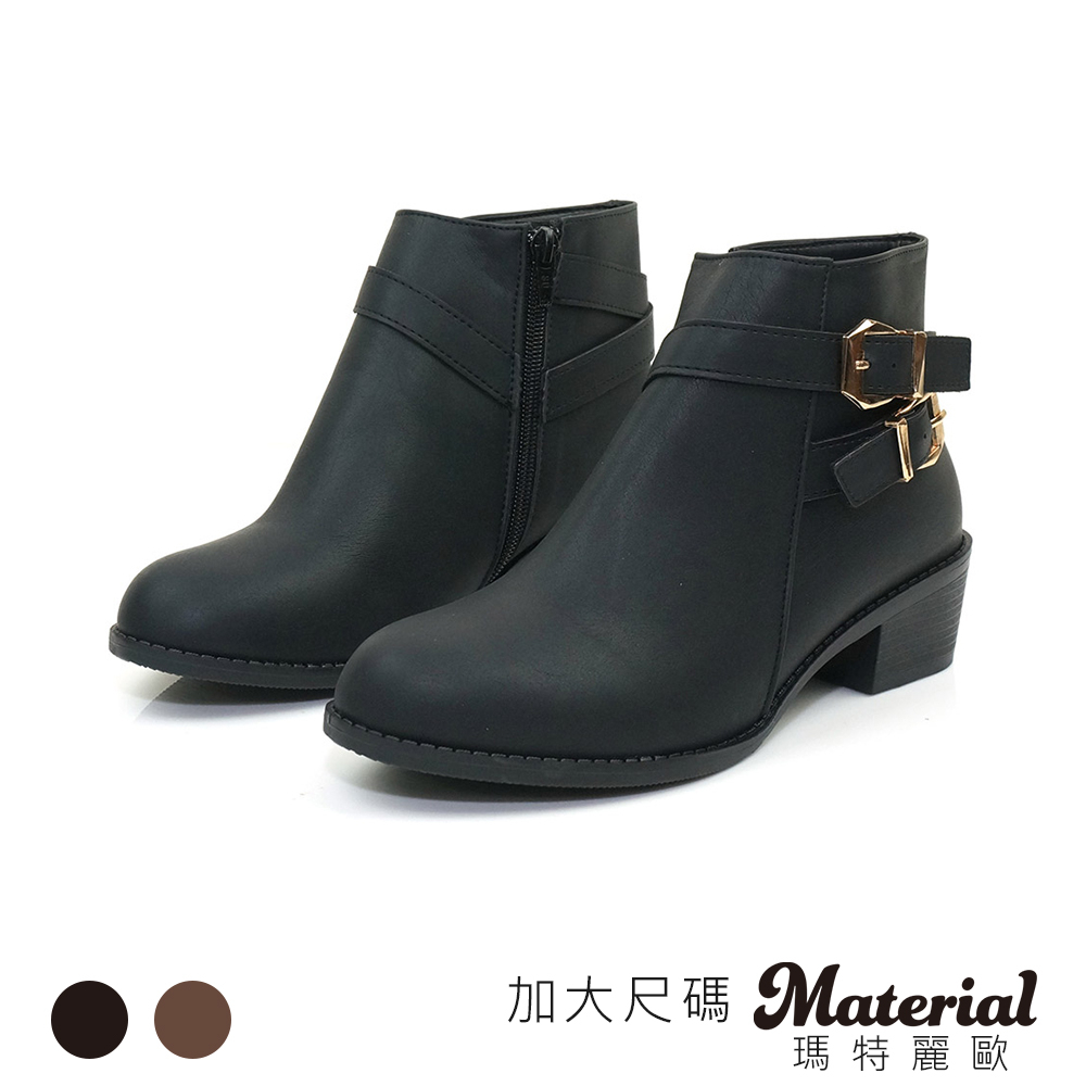 Material瑪特麗歐 短靴 加大尺碼金屬雙扣帶短靴 TG7821