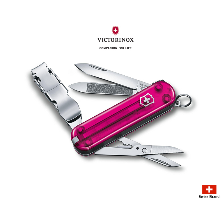 Victorinox瑞士維氏65mm指甲剪Nail Clip 580(透明粉)8用瑞士刀,瑞士製造【0.6463.T5】