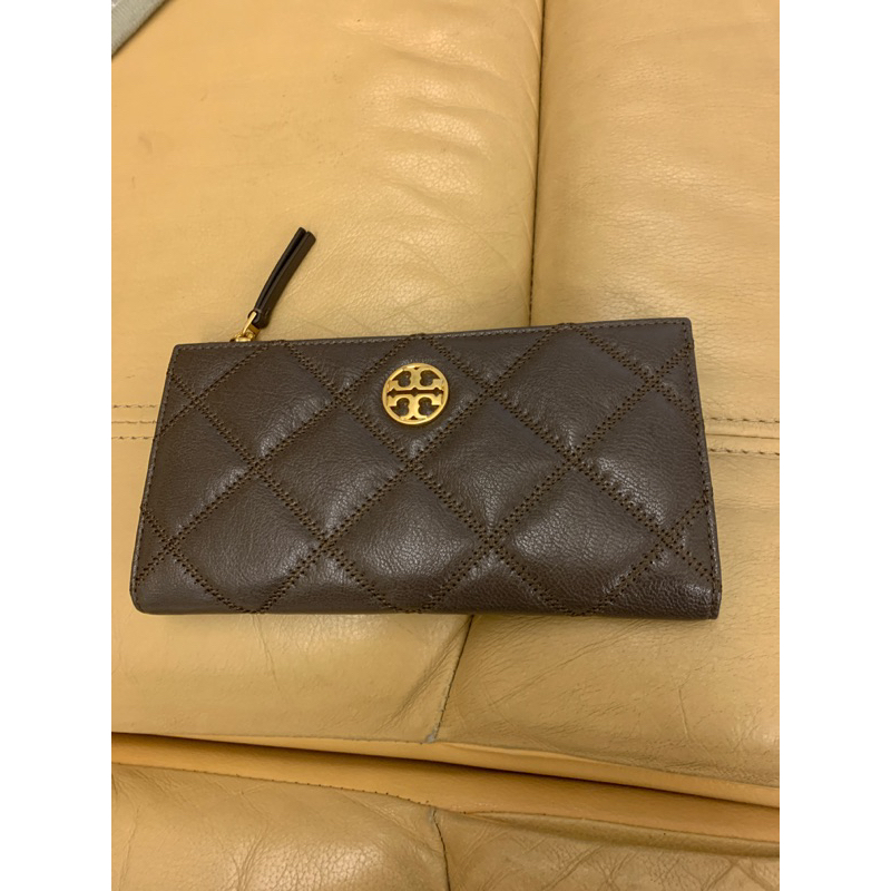 TB 羊皮長夾 Tory Burch  皮夾棕色 奶白色