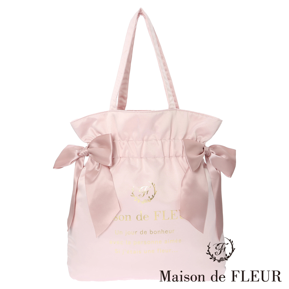 Maison de FLEUR 2023春季新色雙緞帶燙金手提包(8A31F0J2500)