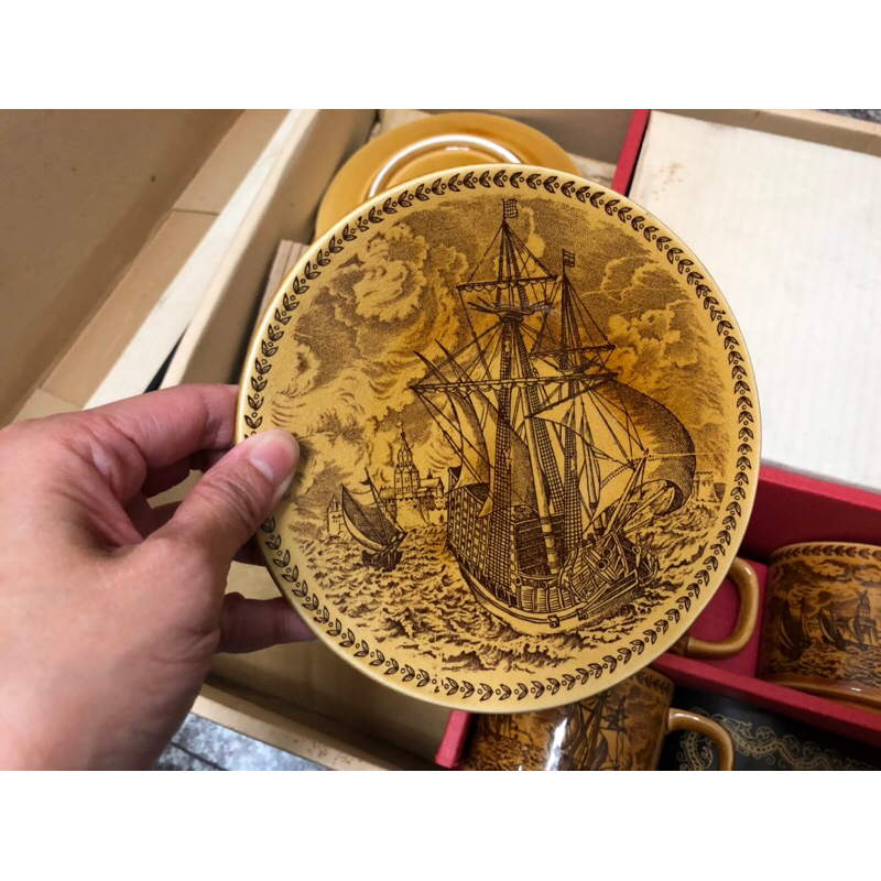 早期日本製 咖啡杯 航海圖 老物 古件 古董 冰裂紋 拍攝道具