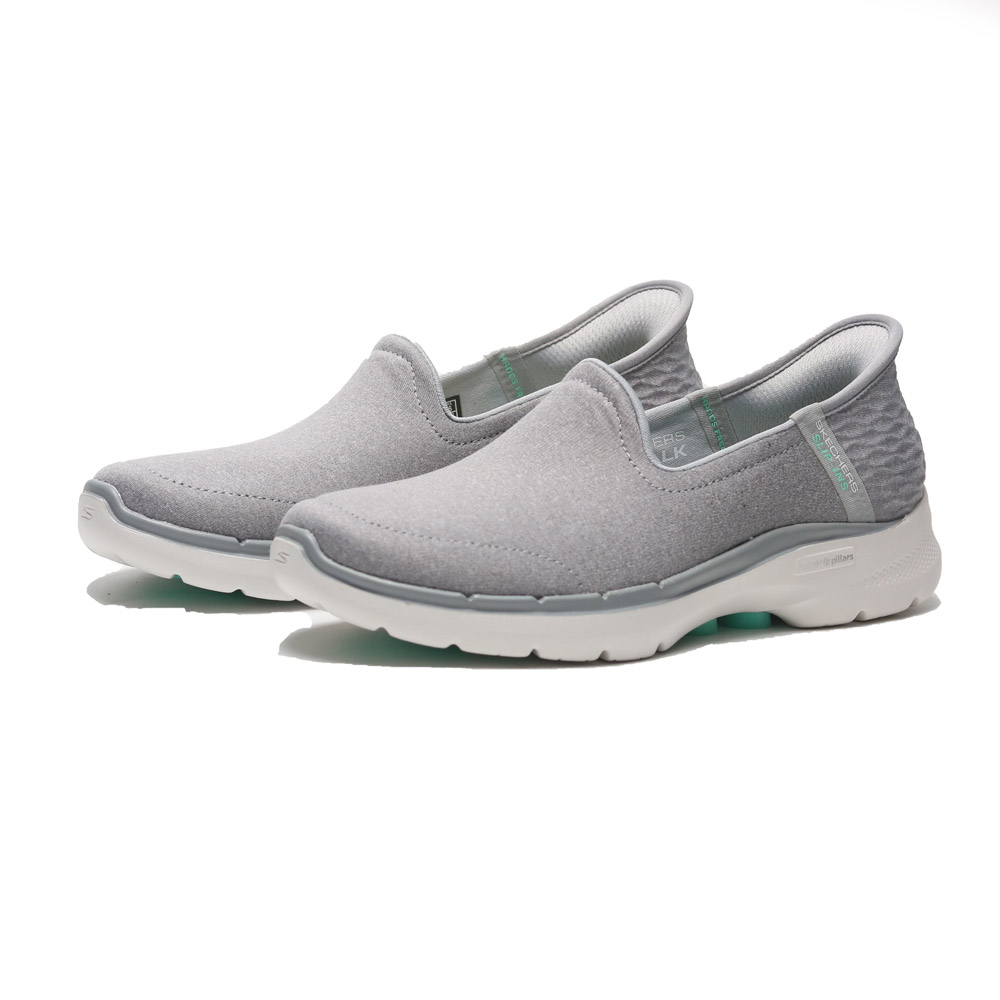 SKECHERS 健走鞋 GO WALK 6 免綁鞋帶 灰綠 易穿脫 瞬穿科技 休閒鞋 女 124625GYAQ