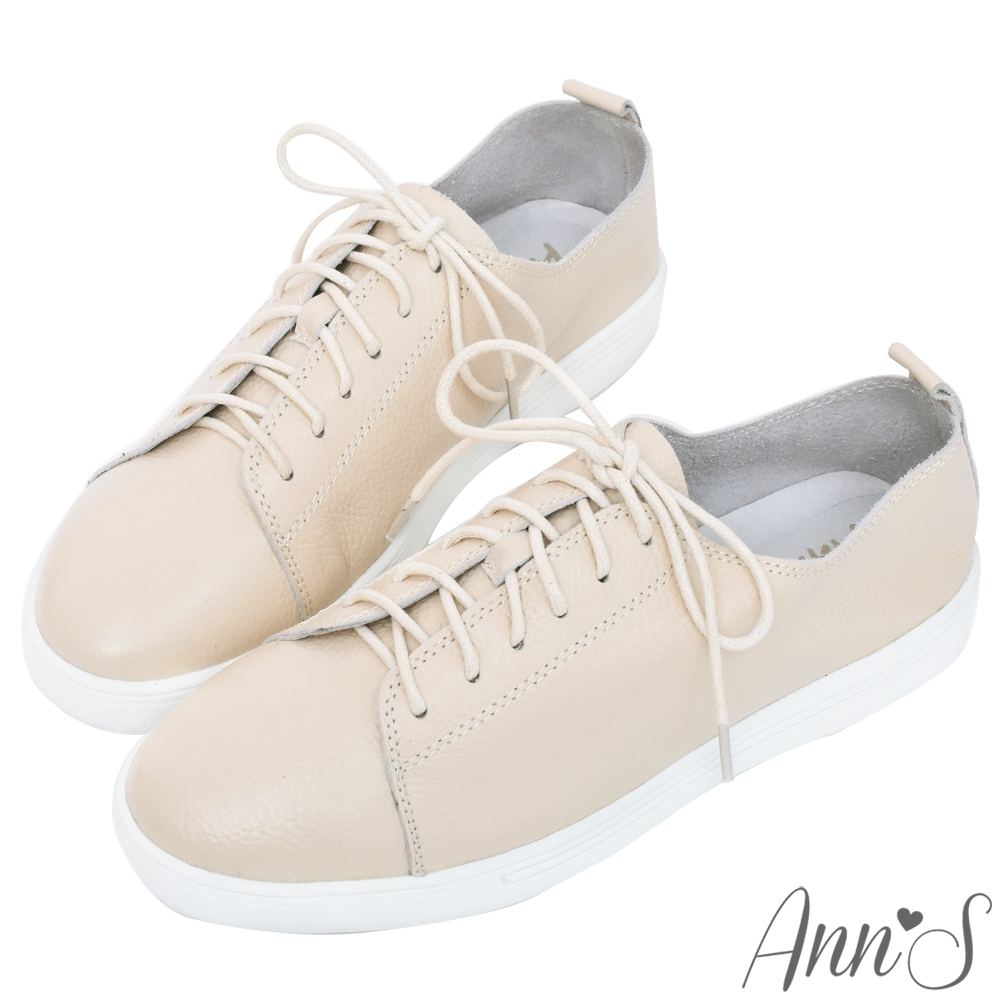 Ann’S第二代超軟真牛皮綁帶小白鞋-奶茶杏