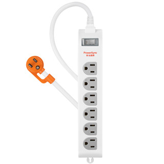 PowerSync群加 3P 1開6插防雷擊延長線(固定掛孔)1.8M/2色
