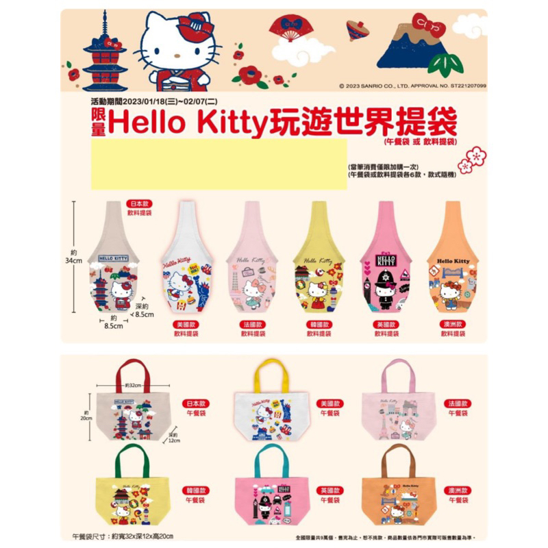 7-11 Hello kitty玩遊世界提袋 午餐袋 飲料提袋
