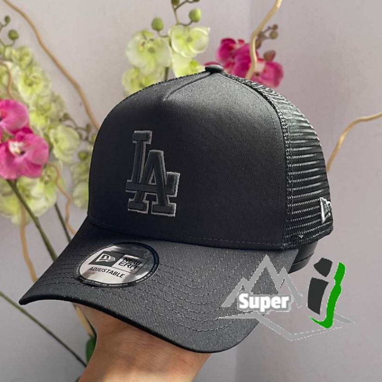 「i」【現貨】New Era MLB 洛杉磯道奇 LA 黑 刺繡 可調 棒球帽 網帽 卡車司機帽