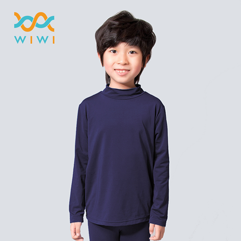 【WIWI】MIT溫灸刷毛立領發熱衣(湛海藍 童70-90)0.82遠紅外線 迅速升溫 加倍刷毛 3效熱感 輕薄顯瘦