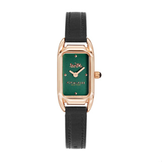 COACH | Cadie系列 經典小馬車Logo 黑色皮革錶帶 方型腕錶 / 綠x黑 14504068