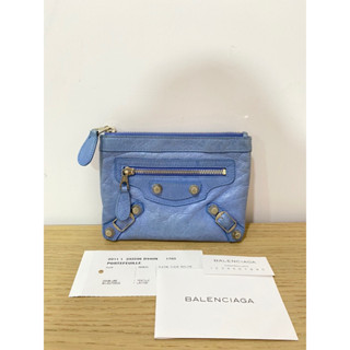 BALENCIAGA 巴黎世家 經典款 銀釦 寶寶藍 卡夾 短夾
