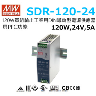 明緯原裝公司貨 SDR-120-24 MW MEANWELL電源供應器