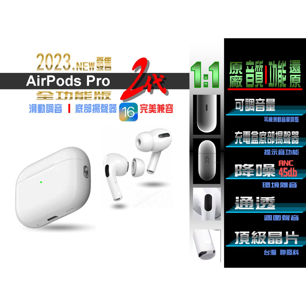 airpods pro2 同款造型 重低音 藍芽耳機 (非蘋果 原廠) 1:1全功能 滑動音量 蜂鳴器 真降噪 真通透
