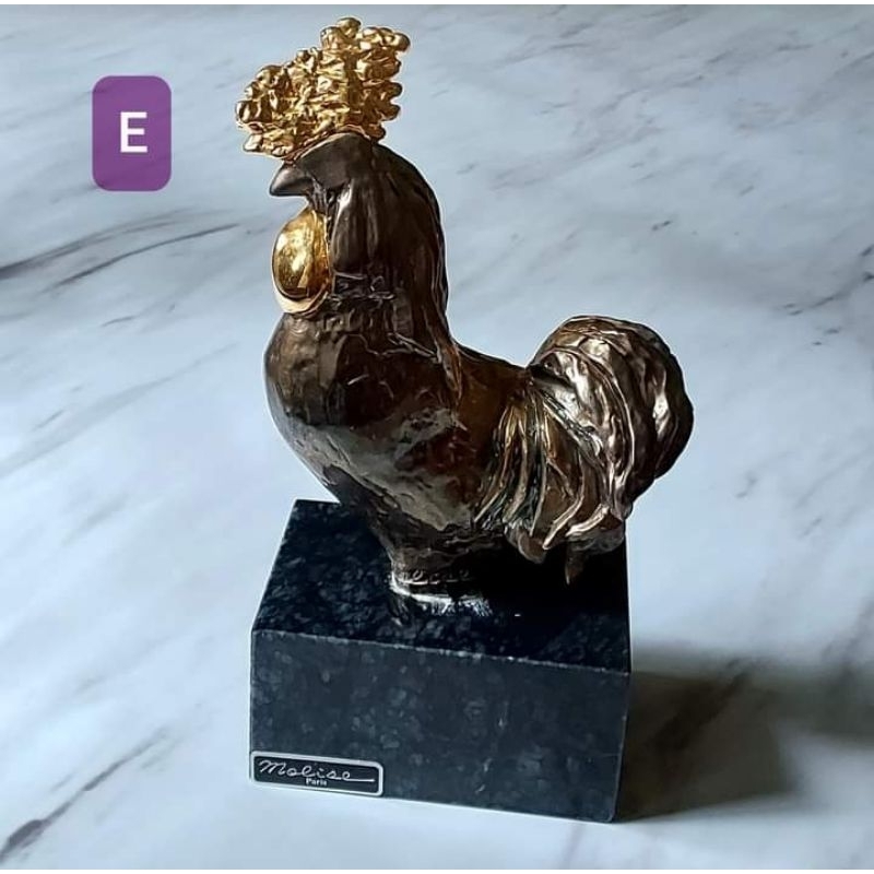 法國鍍金公雞銅雕，大理石座，22×11×7.5cm，手感厚實