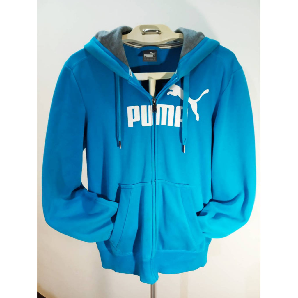 Puma100%棉連帽外套 運動 休閒 健身 慢跑 長袖外套 (天藍)