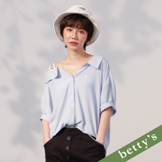 betty’s貝蒂思(21)露肩條紋配色開扣襯衫(淺藍)
