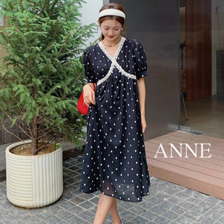 ANNE｜孕婦V領洋裝 雪紡洋裝【AD10208】長裙 孕媽咪 波點 孕婦洋裝 蕾絲滾邊 洋裝 連身裙 孕婦裙 孕婦裝