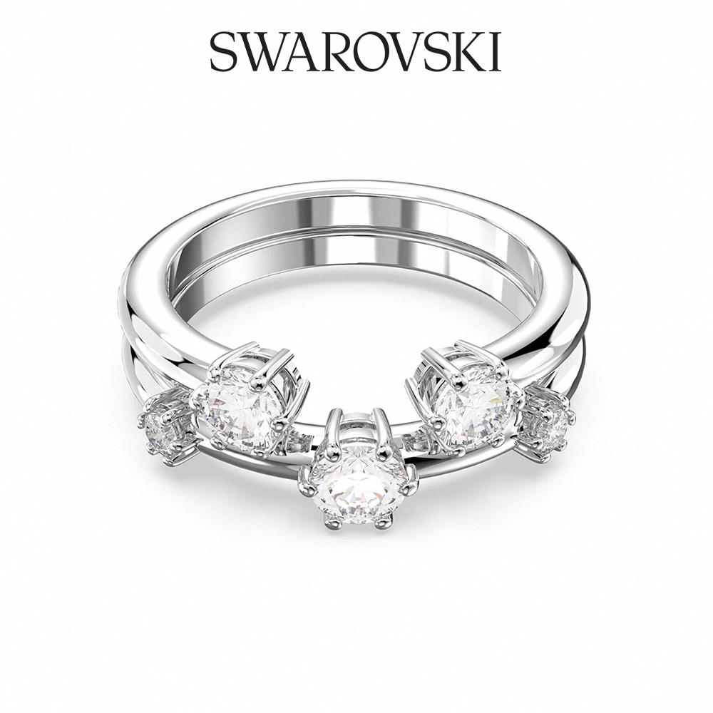 SWAROVSKI 施華洛世奇 Constella 戒指套裝 (2 個一組), 圓形切割, 白色, 鍍白金色