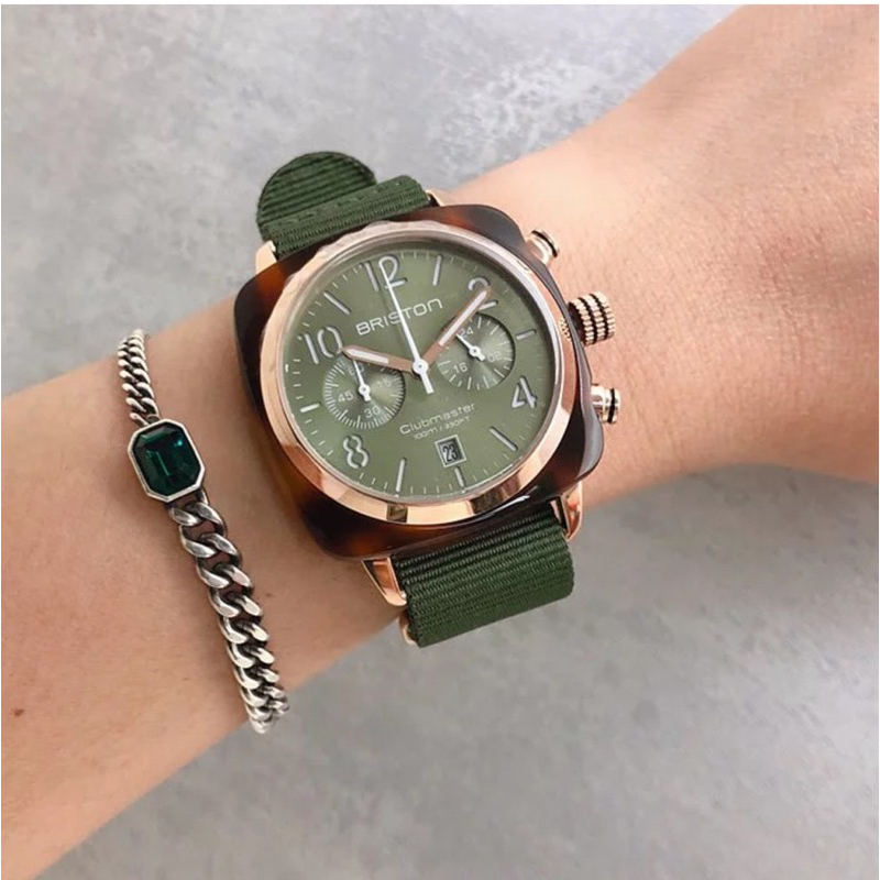 全新。(軍綠/酪梨綠)Briston法國輕奢手工方糖腕錶