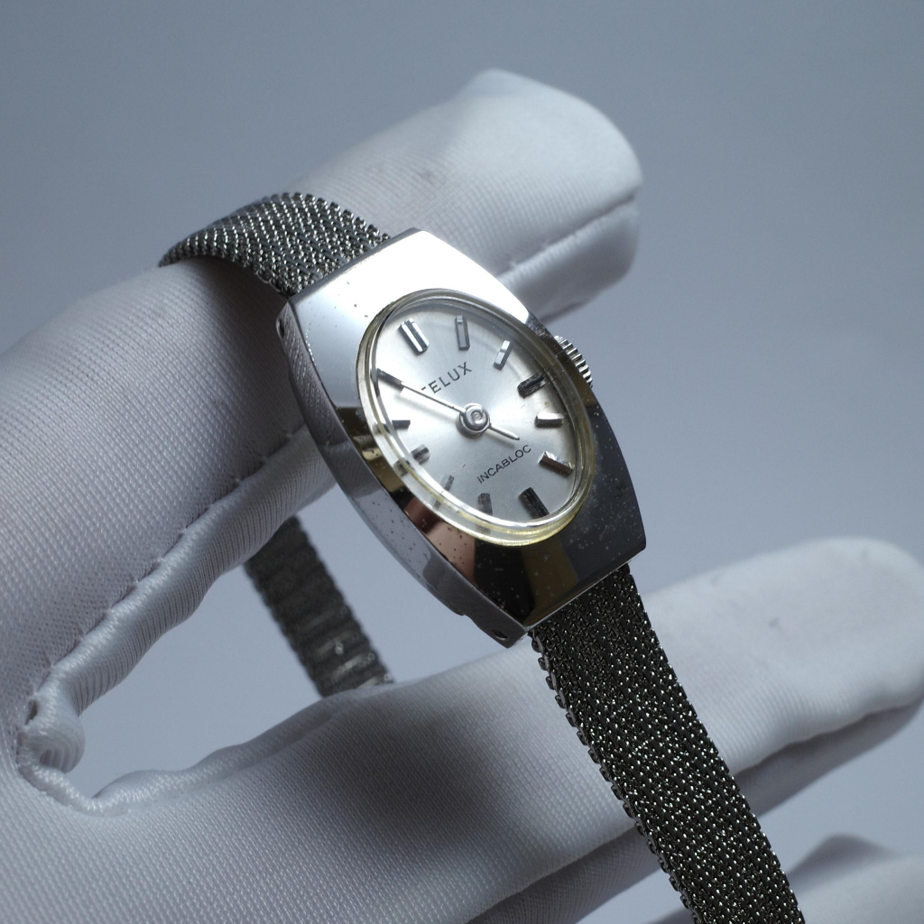 全新 絕美 TELUX 鐵力士 早期老錶 發條手錶 機械錶 仕女錶 手動上鍊 早期老錶 古董錶 女錶 手錶 銀色 復古