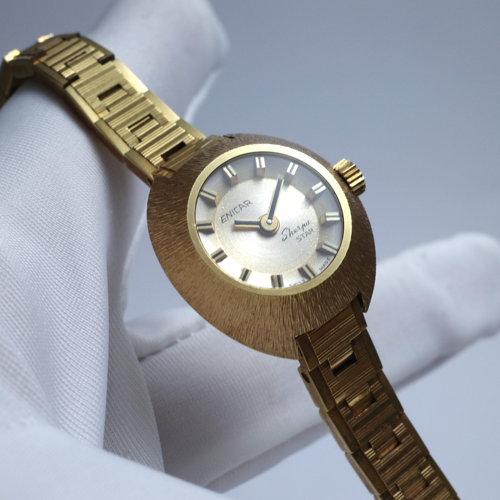全新 絕美 Enicar 英納格 圓形 發條手錶 機械錶 仕女錶 手動上鍊 早期老錶 古董錶 女錶 手錶 金色 復古
