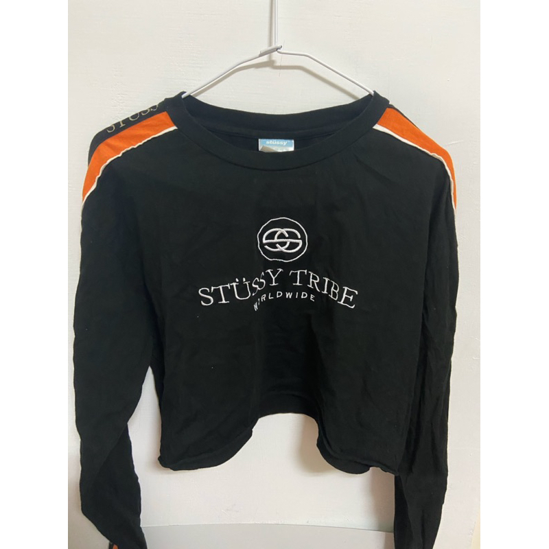 Stussy 黑色橘邊短版上衣