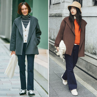 Uniqlo 女裝雙面織紋短大衣450499 日本官網 灰色/咖啡