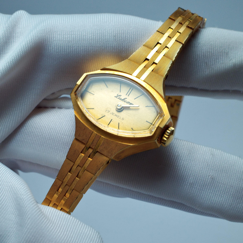 全新 絕美Lukcom 瑞士綠琴 發條手錶 機械錶 仕女錶 手動上鍊 早期老錶 古董錶 女錶 手錶 金色 復古