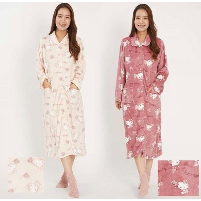♥小花花日本精品♥Hello Kitty 日本冬季新款刷毛保暖睡衣套裝 上衣+褲子 成套組 ~ 8