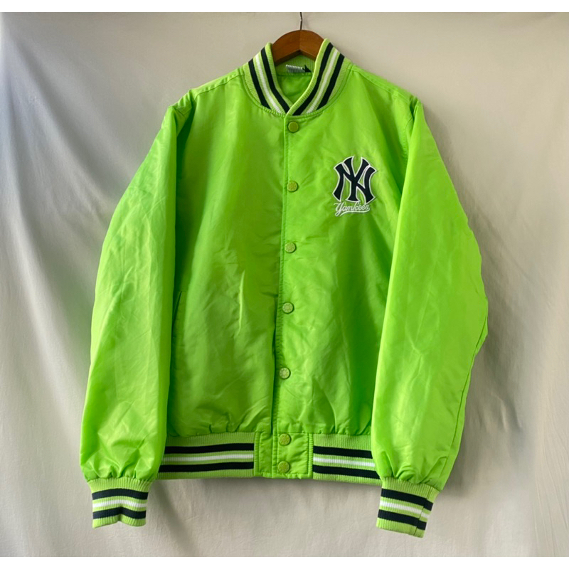 《舊贖古著》MLB Yankees 洋基隊 棒球外套 內裡鋪棉 螢光綠 古著 vintage