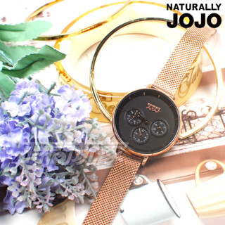 NATURALLY JOJO 現代美學設計 JO96990-88R 三眼多功能 米蘭腕錶 不銹鋼 女錶 玫瑰金色x黑