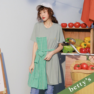 betty’s貝蒂思(21)格紋拼接打摺長版上衣(綠色)