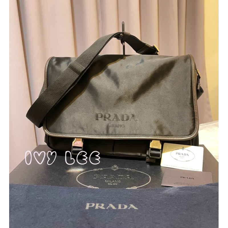 PRADA 普拉達 VA0793 黑色尼龍 大郵差包 公事包 質感黑 精品包 二手正品 近全新