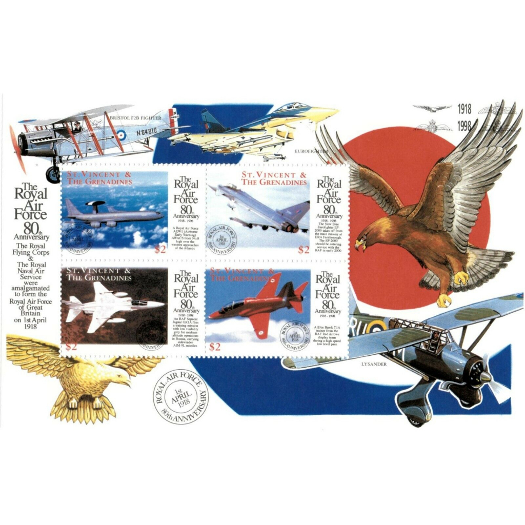 1998 聖文森 皇家空軍80周年郵票 戰機 飛機