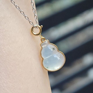 嗨，寶貝銀飾珠寶* 翡翠飾品☆18K金飾品 天然緬甸玉保A貨 細緻 葫蘆 放光冰玻璃種白翡飄花翡翠 墜子 吊墜 隨意扣