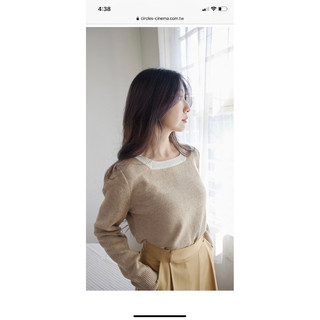 轉售circles-cinema全新現貨正韓 滾邊配色方領抓褶袖針織毛衣